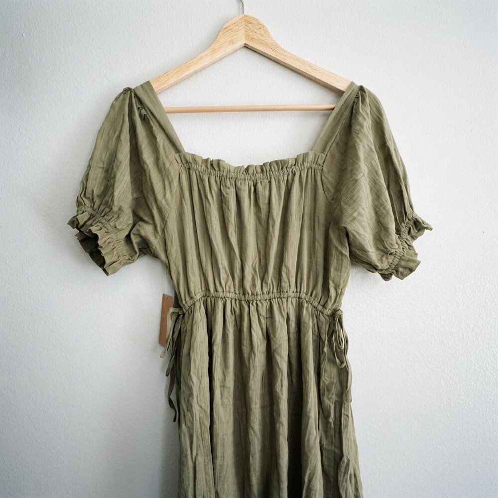 JUST FOUND Olive Green Midi Dress - Boho DÔEN Style L (Fits M) - Picture 6 of 7
